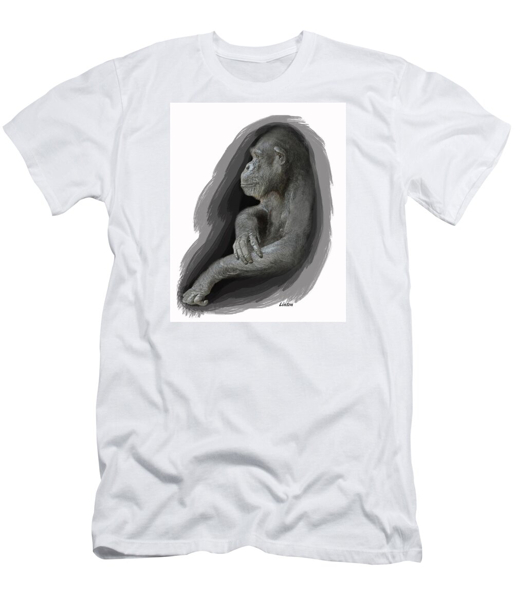 Chimpanzee T-Shirt featuring the digital art Primate Profile by Larry Linton