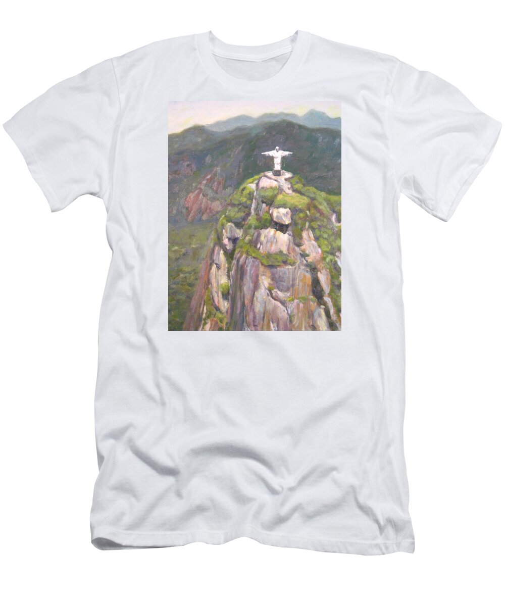 Monument T-Shirt featuring the painting Christ the Redeemer by Robie Benve