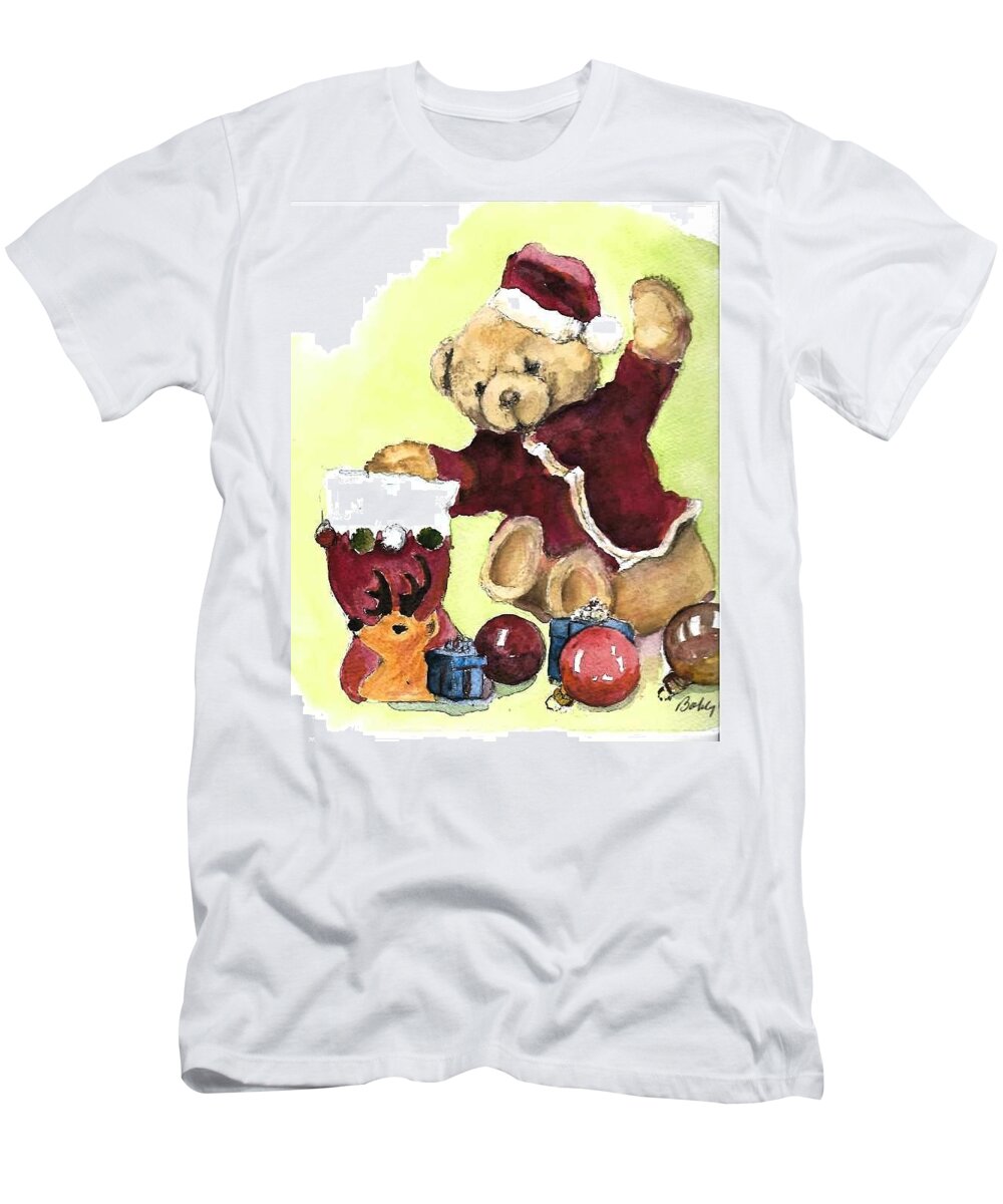  T-Shirt featuring the painting Christmas Bear by Bobby Walters