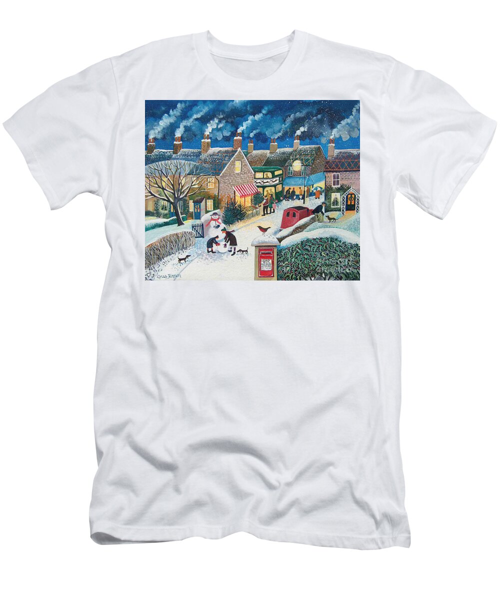 Snow T-Shirt featuring the painting Christmas Post by Lisa Graa Jensen