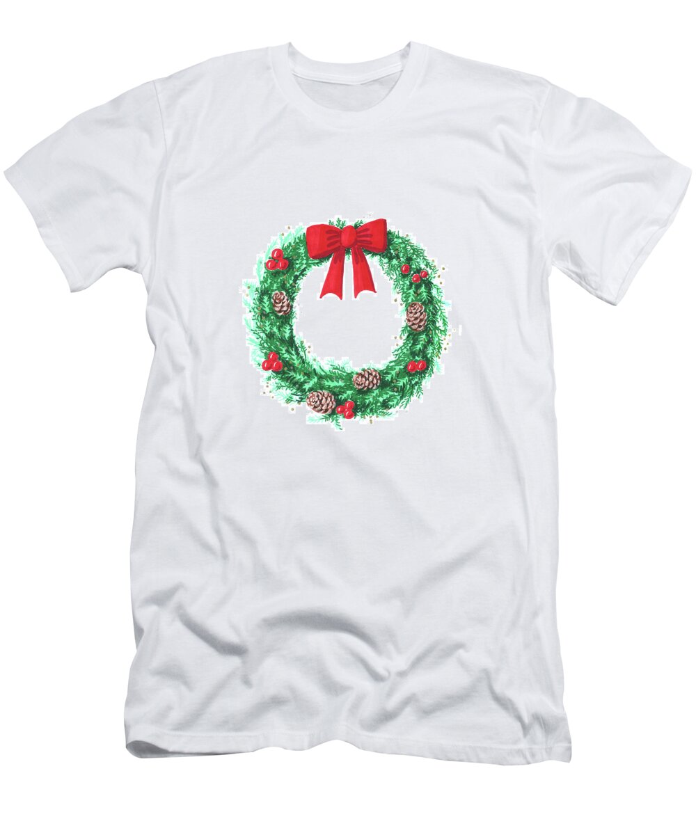 Christmas T-Shirt featuring the painting Christmas Wreath by Masha Batkova