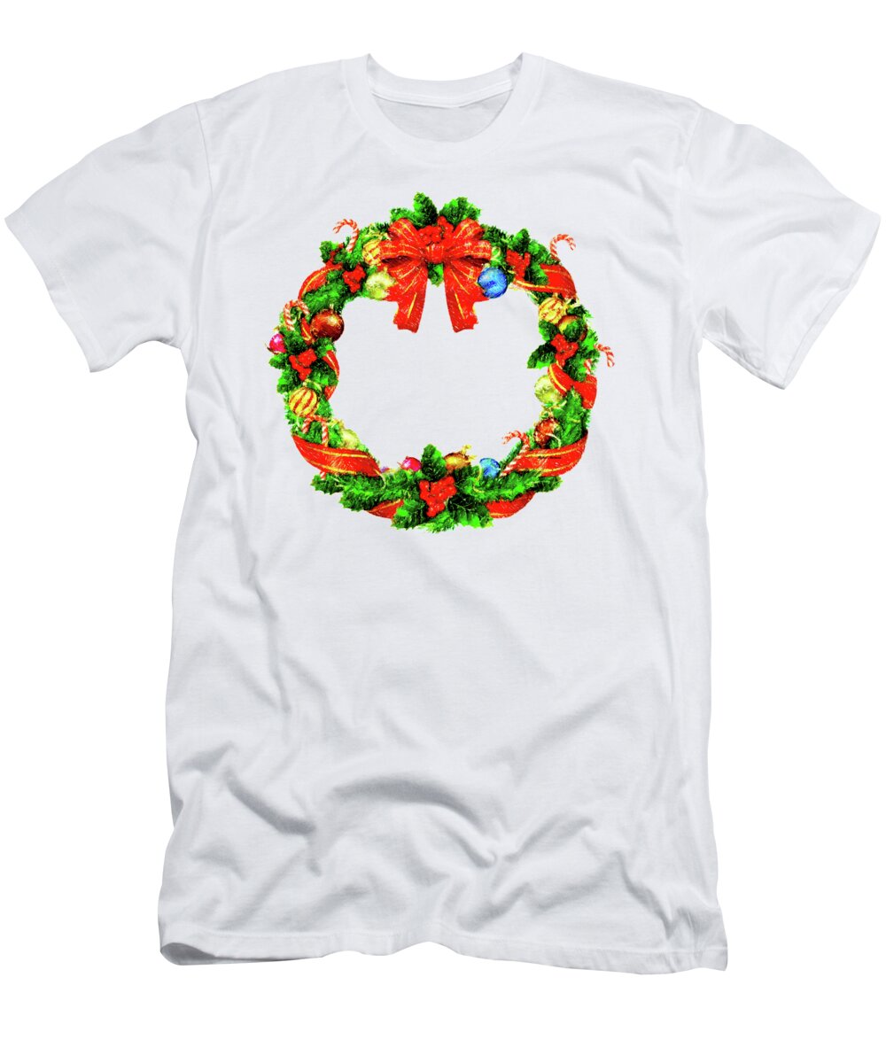 Rafael Salazar T-Shirt featuring the digital art Christmas Wreath by Rafael Salazar