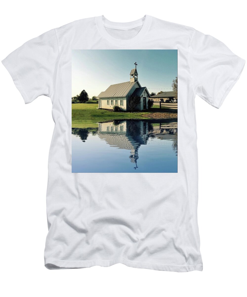 Reflection T-Shirt featuring the photograph Church Reflection by Doris Aguirre