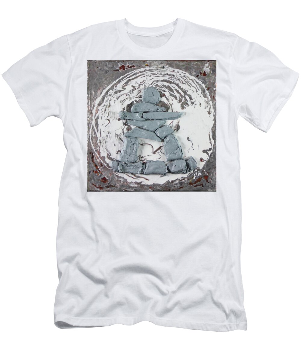 Textured T-Shirt featuring the painting Circle 2 Inukshuk by Madeleine Arnett