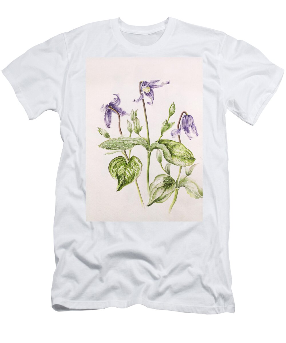 Clematis T-Shirt featuring the painting Clematis Integrifolia by Alison Cooper