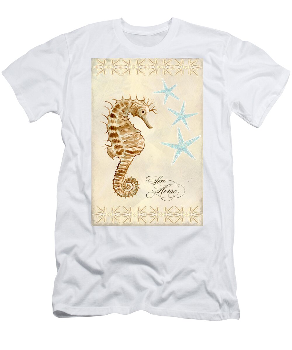 Watercolor T-Shirt featuring the painting Coastal Waterways - Seahorse Dance by Audrey Jeanne Roberts