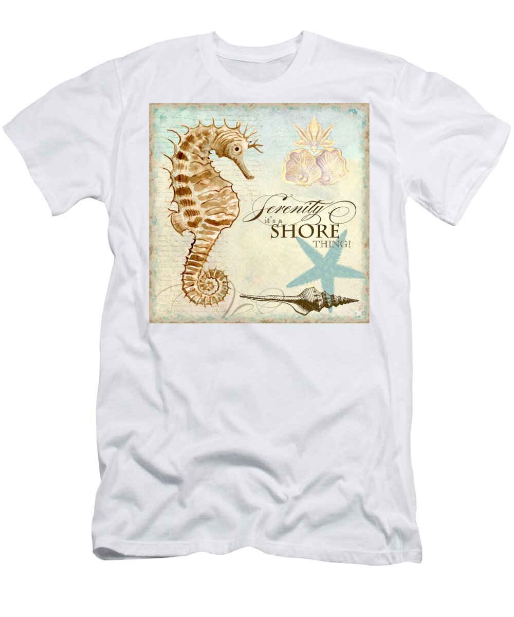 Watercolor T-Shirt featuring the painting Coastal Waterways - Seahorse Serenity by Audrey Jeanne Roberts