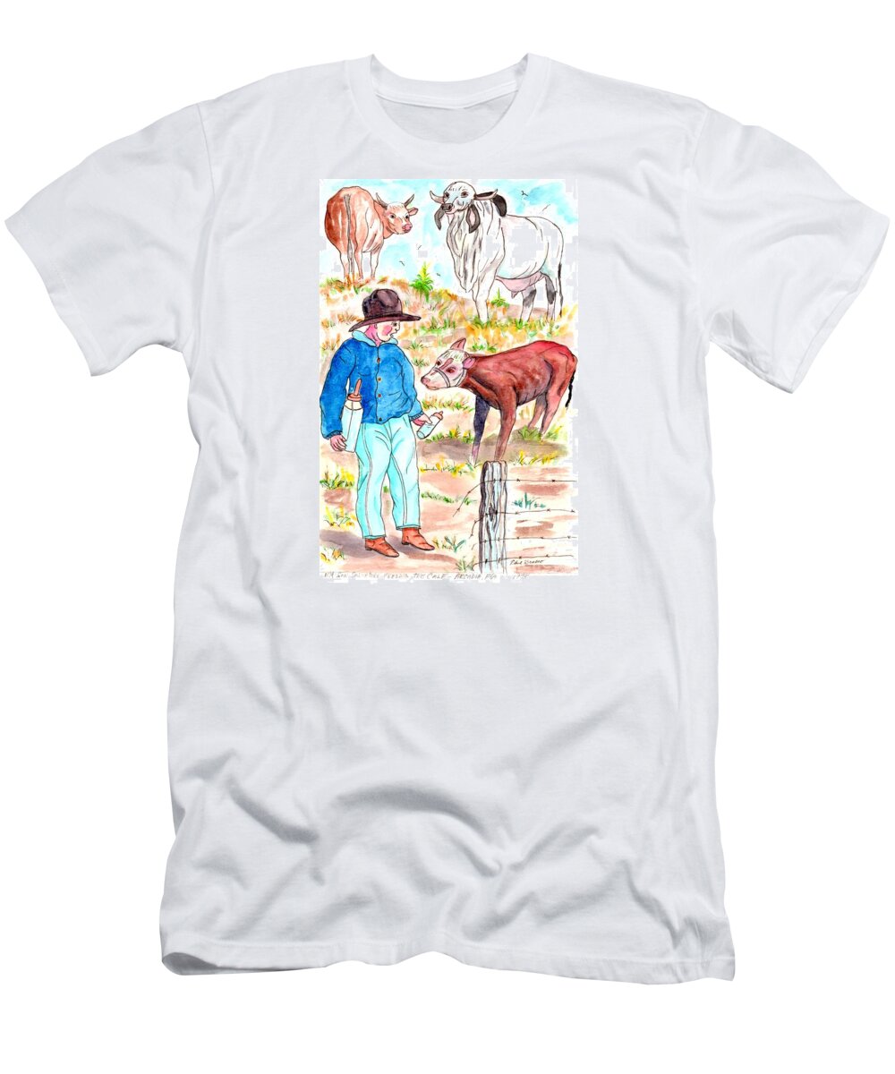 Kids On Farm T-Shirt featuring the mixed media Coaxing The Herd Home by Philip And Robbie Bracco