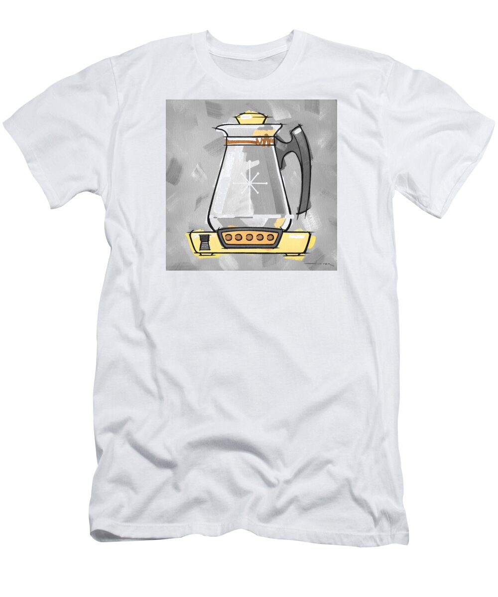 Mid-century Modern T-Shirt featuring the painting Coffee Pot yellow by Larry Hunter