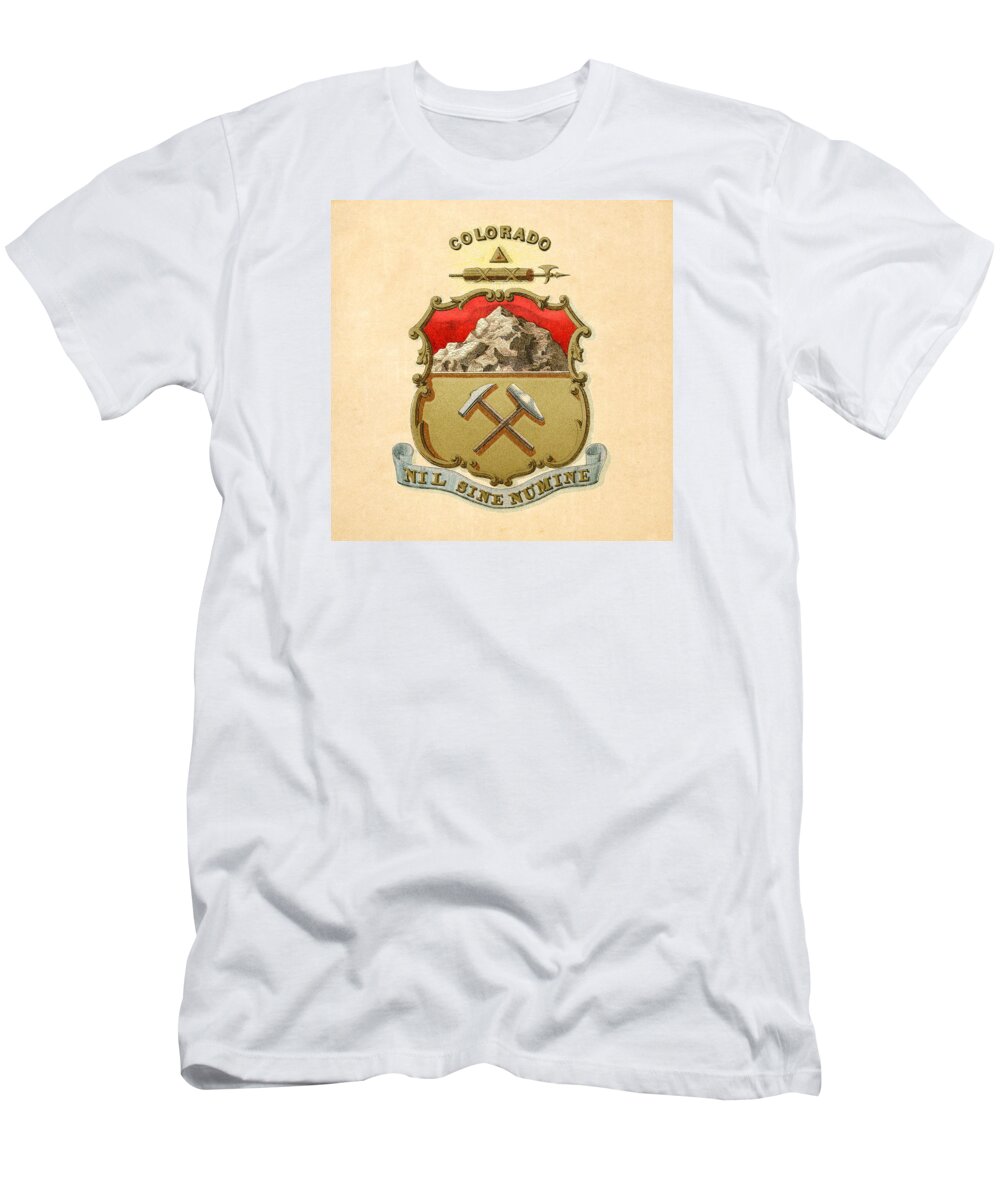 �vintage Americana� Collection By Serge Averbukh T-Shirt featuring the digital art Colorado Historical Coat of Arms circa 1876 by Serge Averbukh