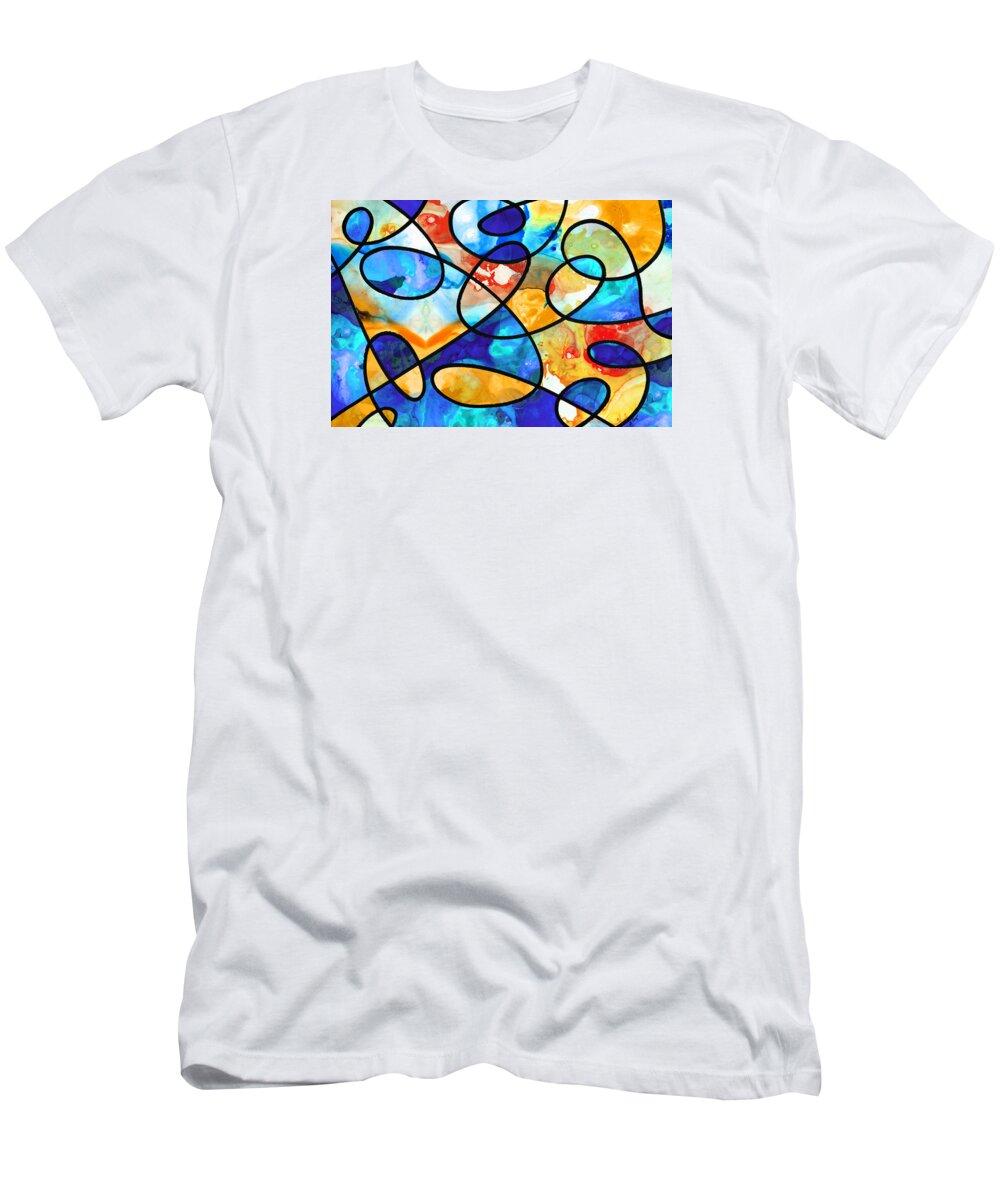 Colorful T-Shirt featuring the painting Colorful Art - Line Dance 1 - Sharon Cummings by Sharon Cummings