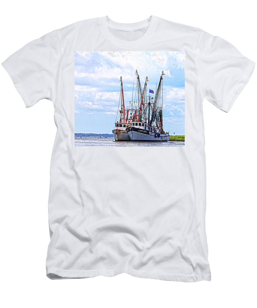 Shrimp Boats T-Shirt featuring the painting Coming Home by Virginia Bond