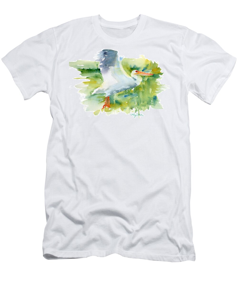 Beak T-Shirt featuring the painting Coming In for a Landing by Mary Benke
