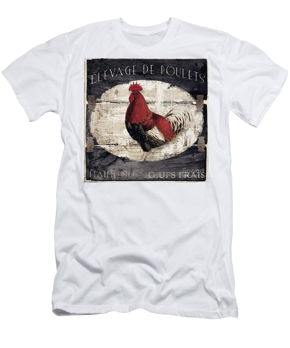 Rooster T-Shirt featuring the painting Compagne III Rooster Farm by Mindy Sommers