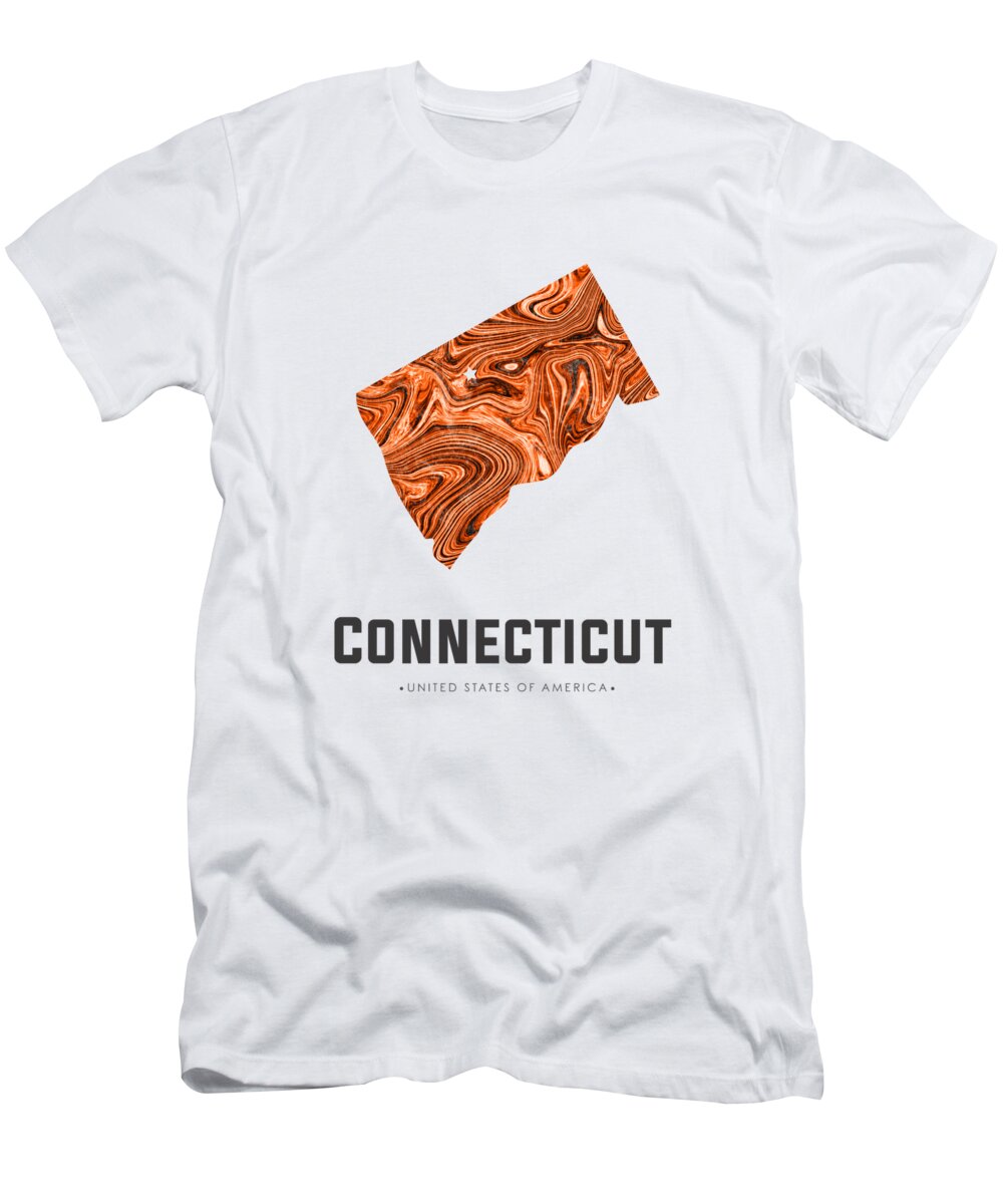 Connecticut T-Shirt featuring the mixed media Connecticut Map Art Abstract in Brown by Studio Grafiikka