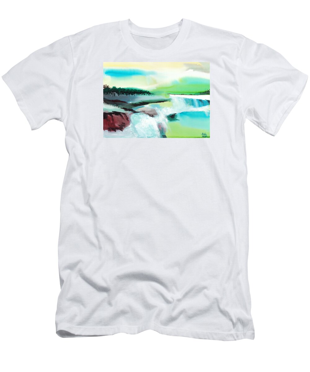 Nature T-Shirt featuring the painting Constructing Reality 1 by Anil Nene
