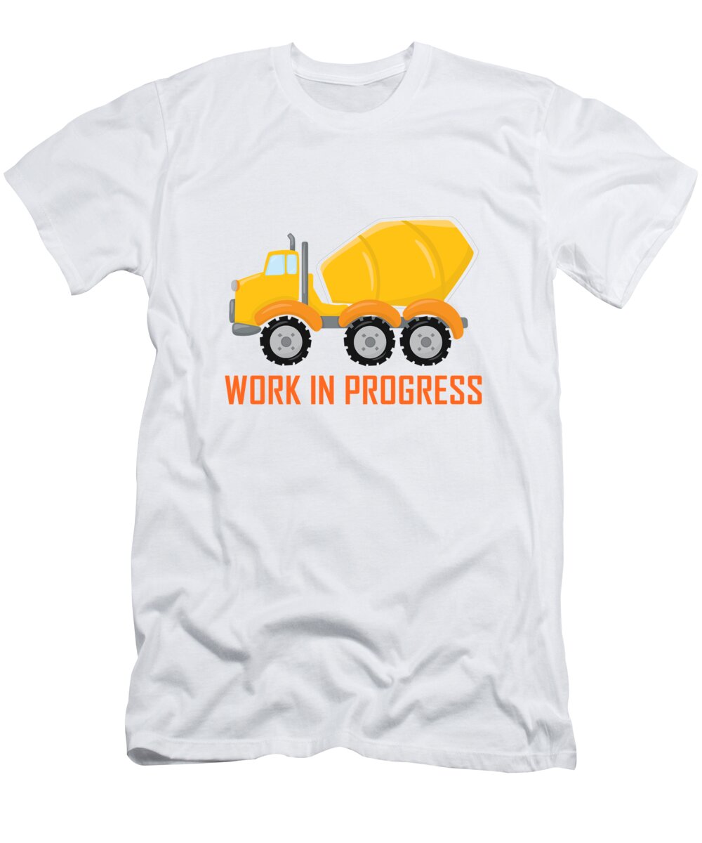 Concrete T-Shirt featuring the digital art Construction Zone - Concrete Truck Work In Progress Gifts - White Background by KayeCee Spain
