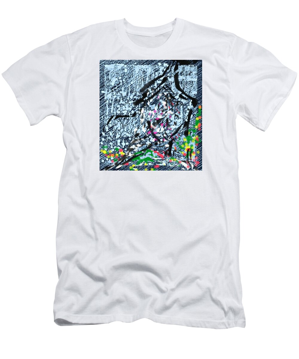 Abstract T-Shirt featuring the painting Conversation between birds and leafs by Subrata Bose