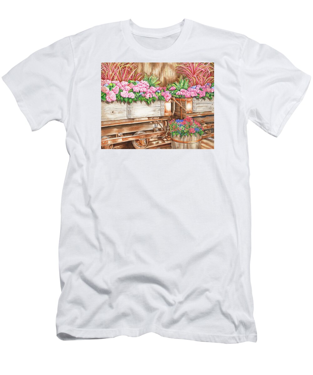 Western Floral T-Shirt featuring the painting Cordelia's Train by Lori Taylor