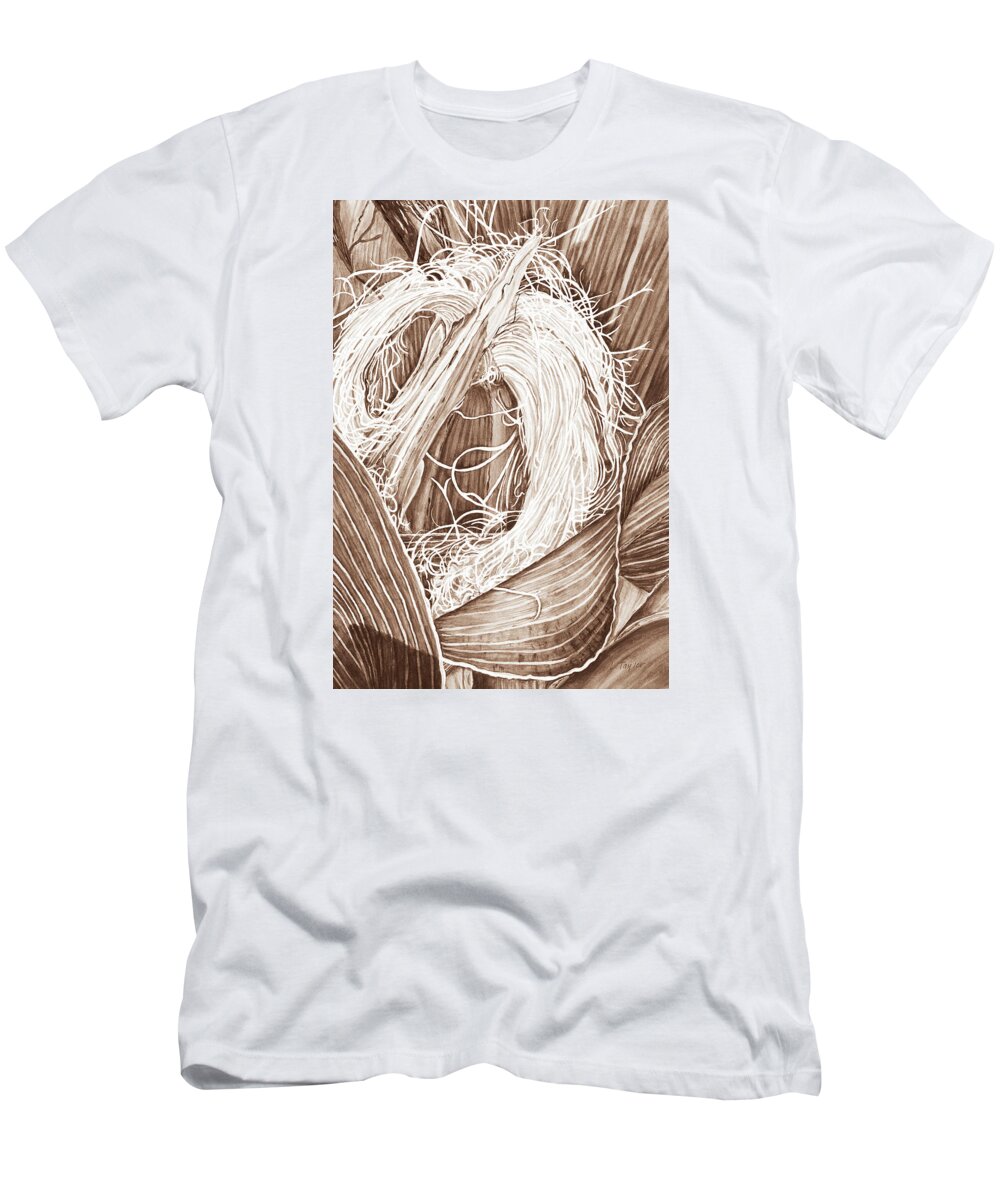 Corn T-Shirt featuring the digital art Corn Silk - Neutral by Lori Taylor