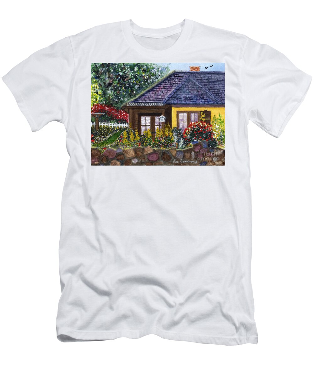 Cottage T-Shirt featuring the painting Cottage in Carmel by Sue Carmony