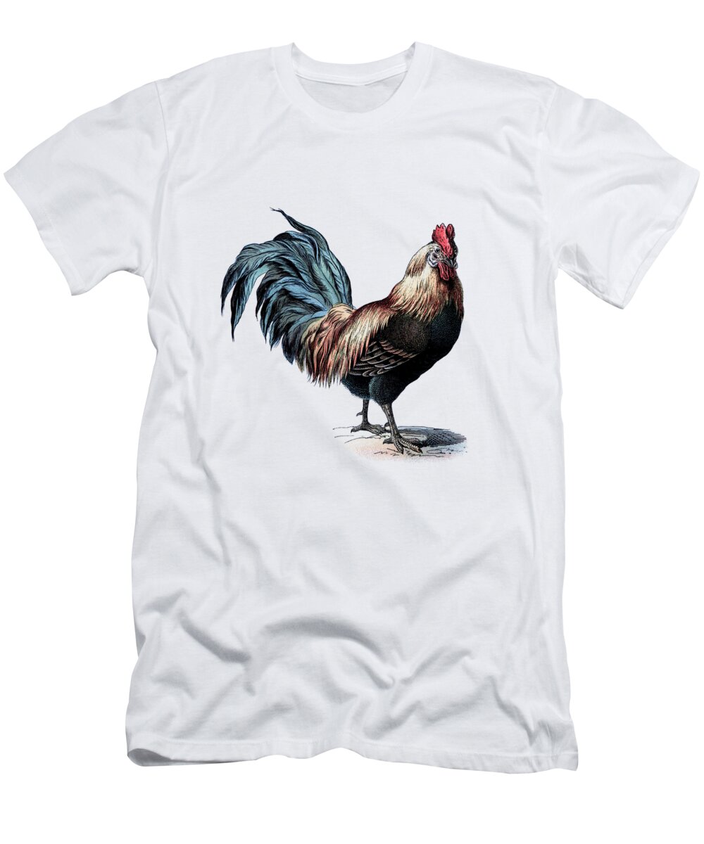Art T-Shirt featuring the digital art Cottage Rooster Illustration Vintage Dictionary Book Page by Anna W