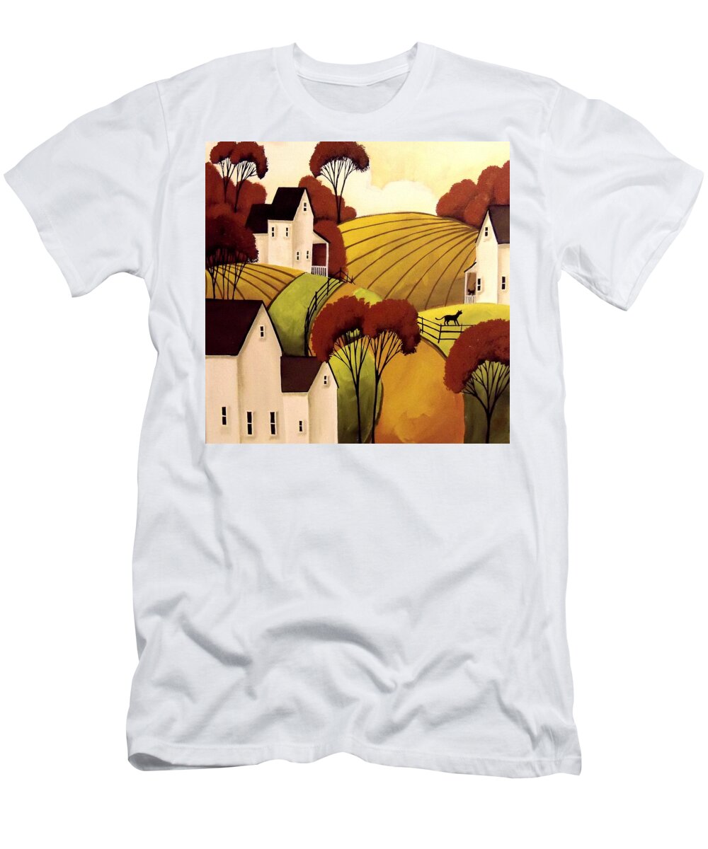 Art T-Shirt featuring the painting Country Cats Autumn by Debbie Criswell