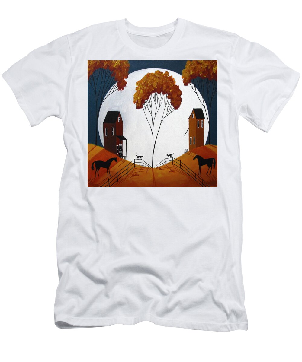 Art T-Shirt featuring the painting Country Cousins - folk art landscape by Debbie Criswell