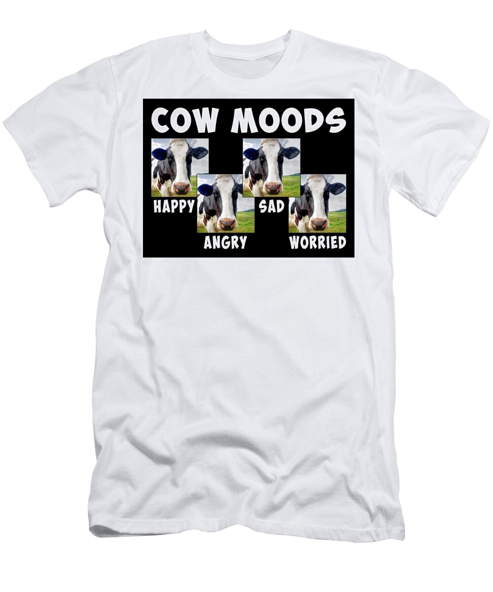 Cow T-Shirt featuring the mixed media Cow Moods by Dave Lee