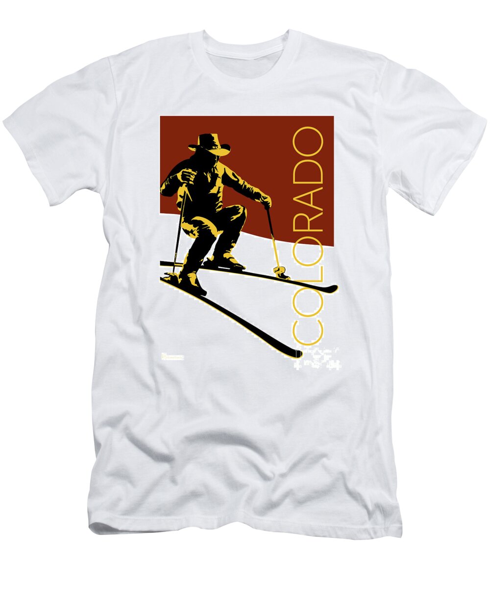 Skier T-Shirt featuring the digital art COLORADO Cowboy Skier by Sam Brennan