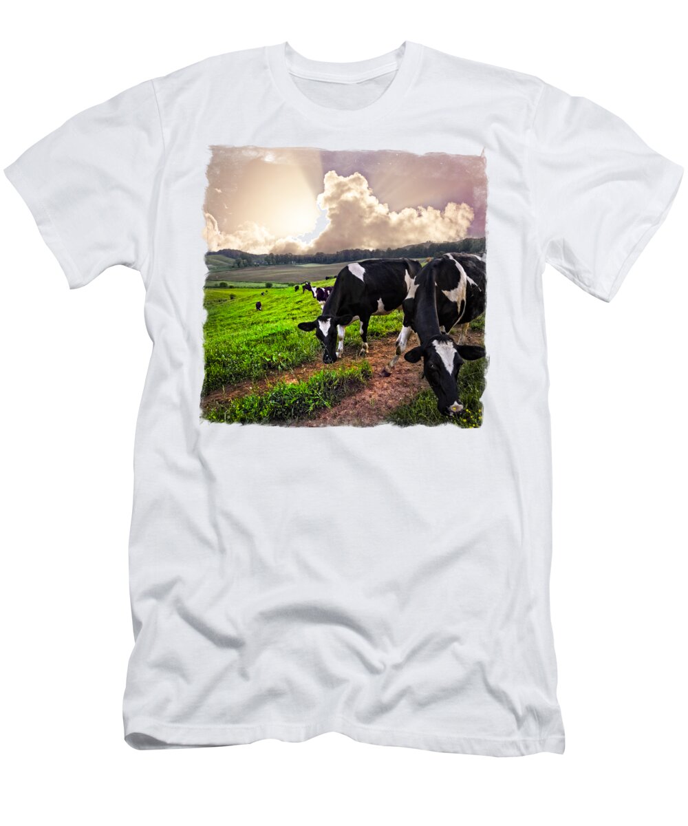 Agriculture T-Shirt featuring the photograph Cows at Sunset Bordered by Debra and Dave Vanderlaan