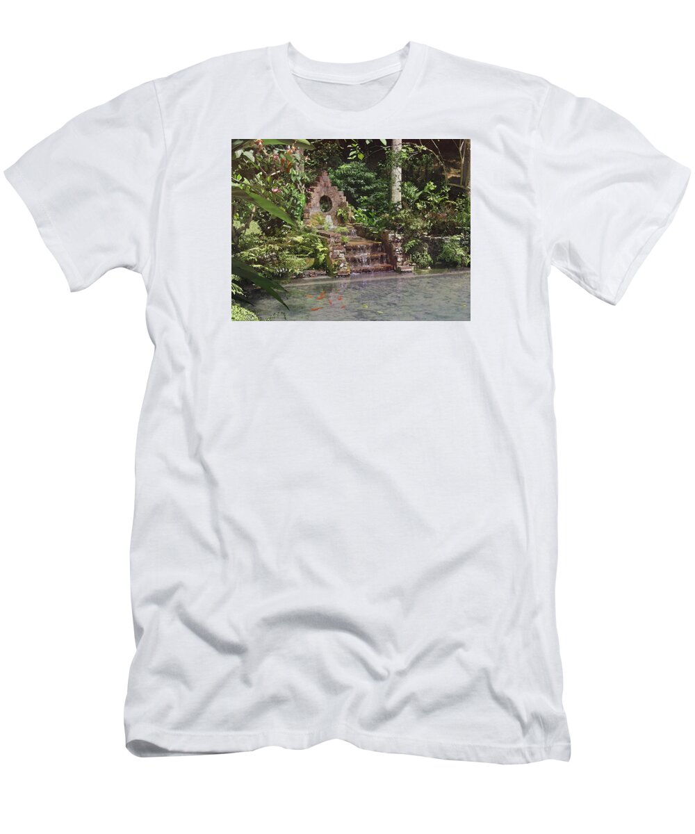 Cedric Hampton T-Shirt featuring the photograph Coyaba Garden Fountain by Cedric Hampton
