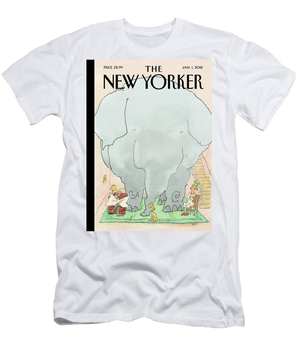 Elephant T-Shirt featuring the drawing Cramped by George Booth