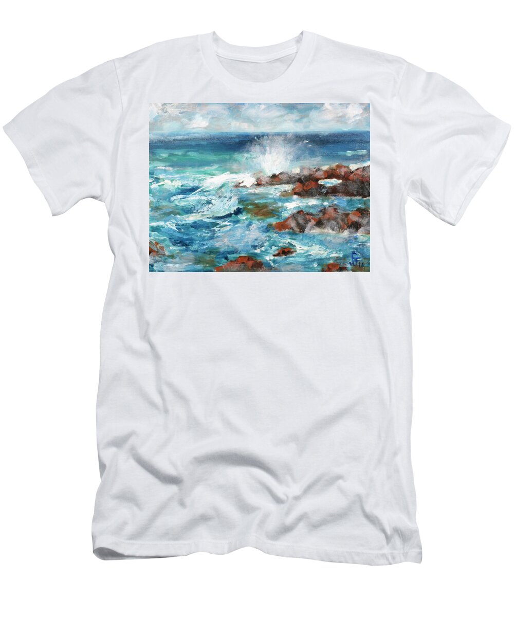 Sea T-Shirt featuring the painting Crashing Waves by Walter Fahmy