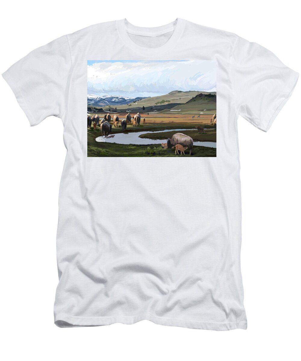 Wildlife T-Shirt featuring the painting Crossing Slough Creek by Pam Little