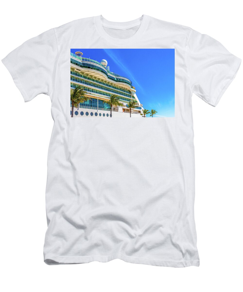 Beautiful T-Shirt featuring the photograph Curved Glass Over Balconies on Luxury Cruise Ship by Darryl Brooks