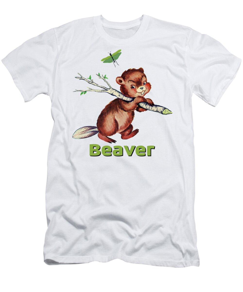 Smiling Beaver T-Shirt featuring the painting Cute Baby Beaver Pattern by Tina Lavoie