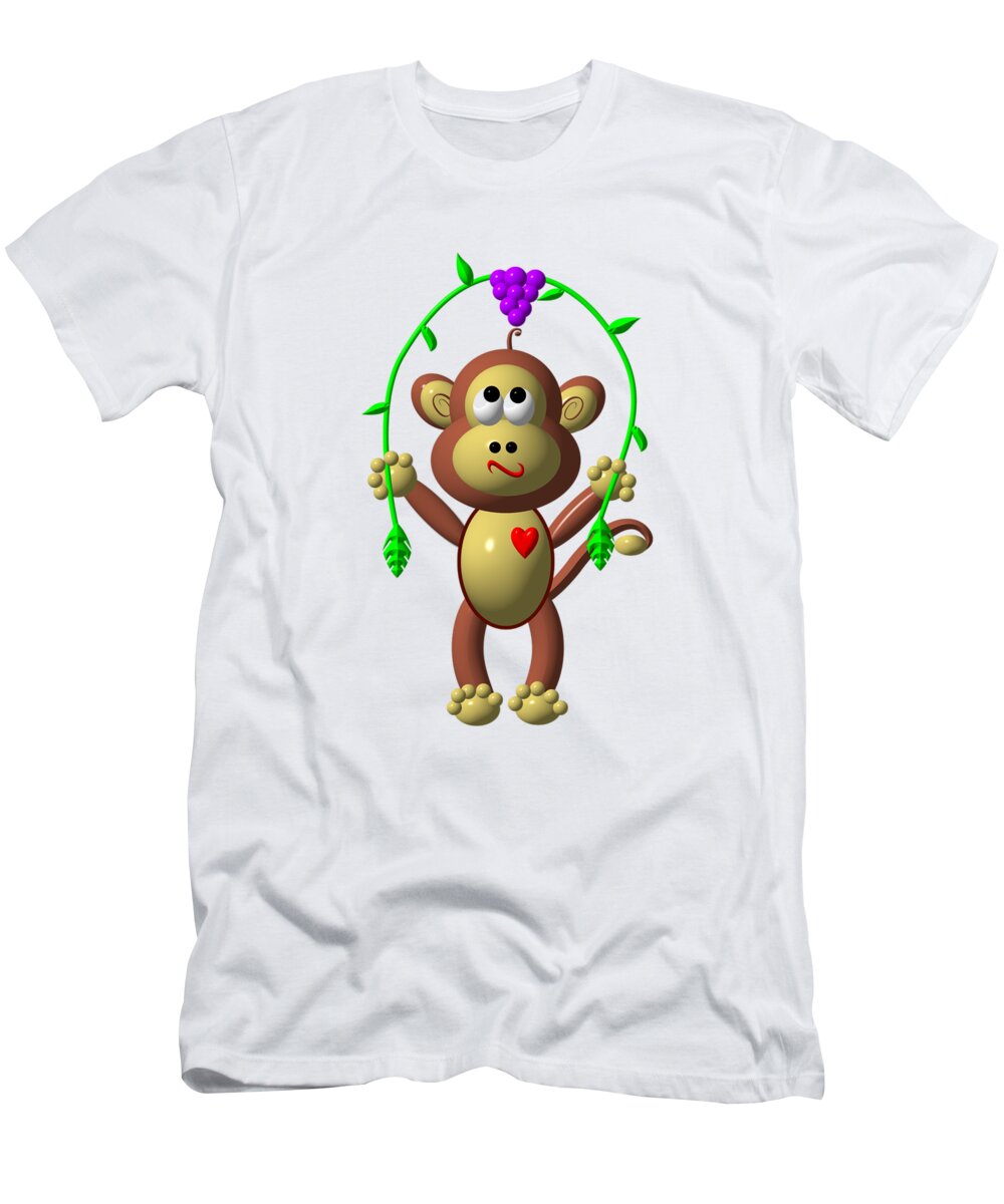 Monkeys T-Shirt featuring the digital art Cute Monkey Jumping Rope by Rose Santuci-Sofranko