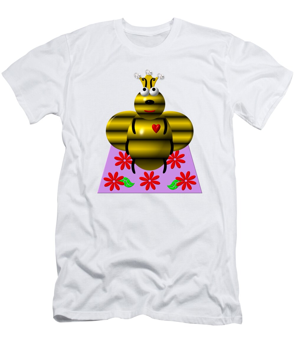 Queen Bees T-Shirt featuring the digital art Cute Queen Bee on a Quilt by Rose Santuci-Sofranko