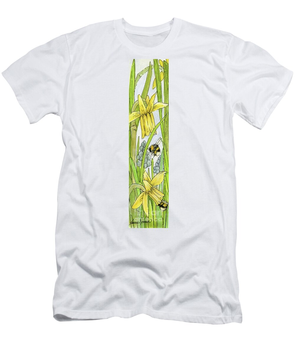 Daffodils T-Shirt featuring the painting Daffodils and Bees by Laurie Rohner