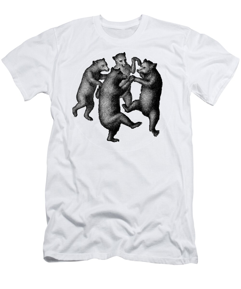Bear T-Shirt featuring the digital art Dancing Bears Round Circle Beach Towel Blanket by Edward Fielding