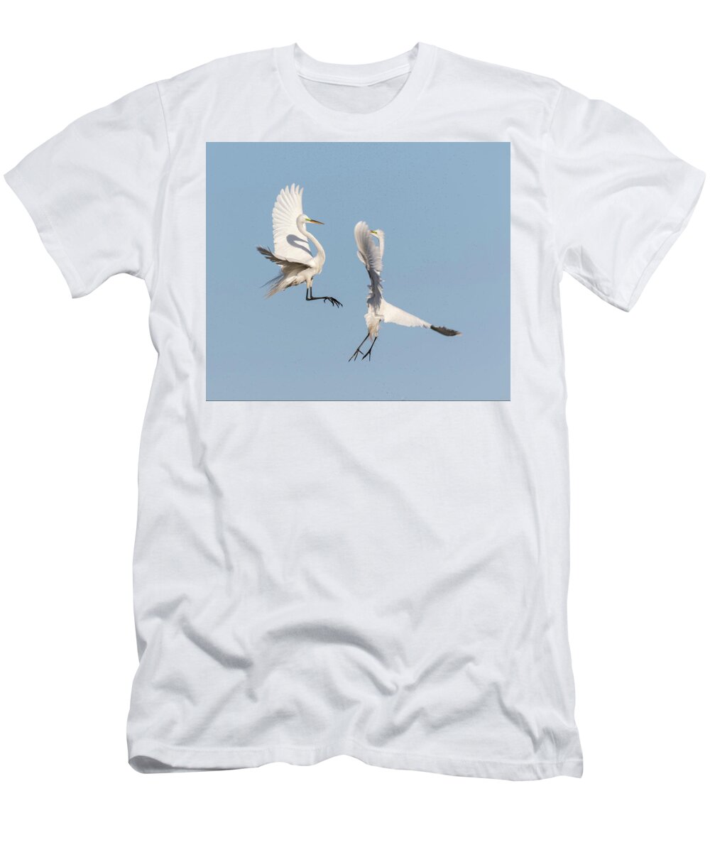 Great Egrets T-Shirt featuring the photograph Dancing Egrets 2017-2 by Thomas Young
