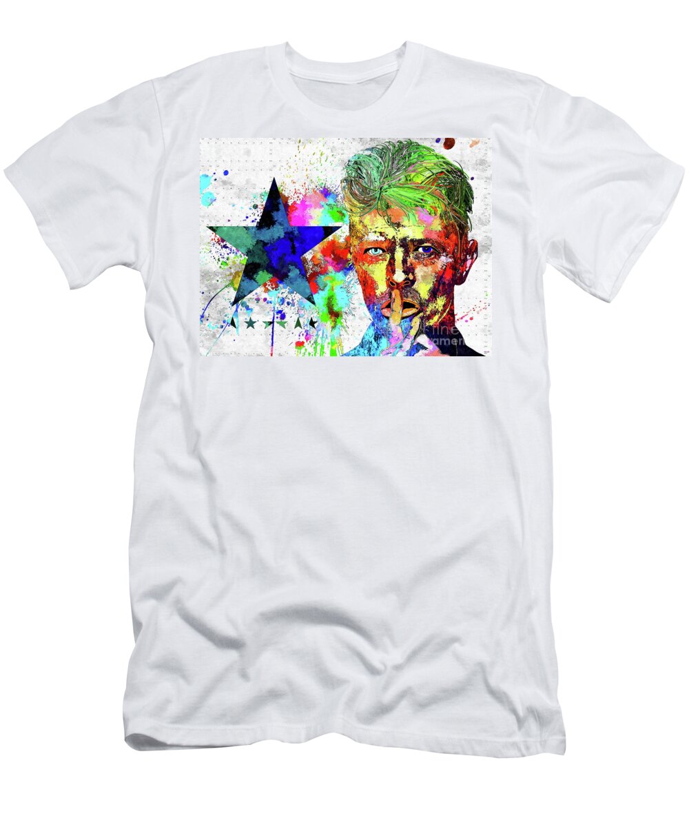 David Bowie Blackstar Grunge T-Shirt featuring the mixed media David Bowie Blackstar Colored Grunge by Daniel Janda