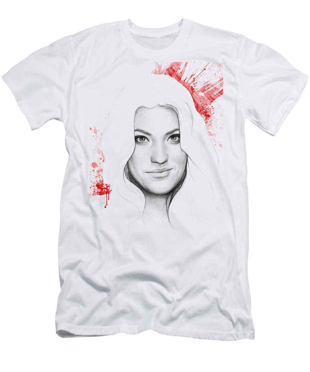 Dexter T-Shirt featuring the drawing Debra Morgan Portrait - DEXTER by Olga Shvartsur
