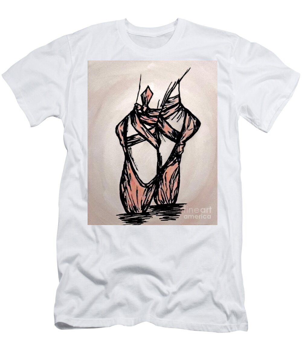 Ballet Pink Shoes T-Shirt featuring the painting Dedication by Jilian Cramb - AMothersFineArt