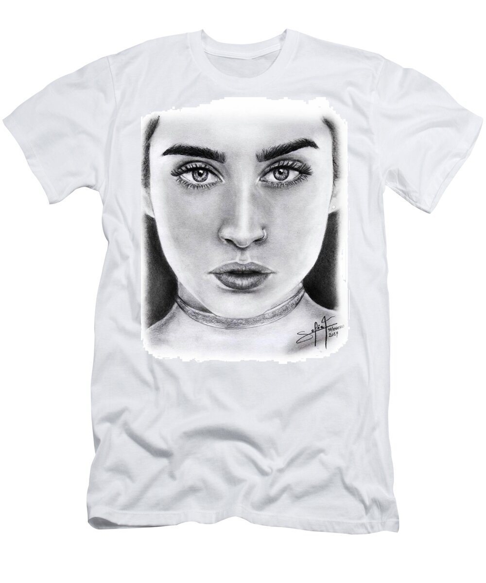Minimalist T-Shirt featuring the drawing Lauren Jauregui Drawing By Sofia Furniel #2 by Jul V