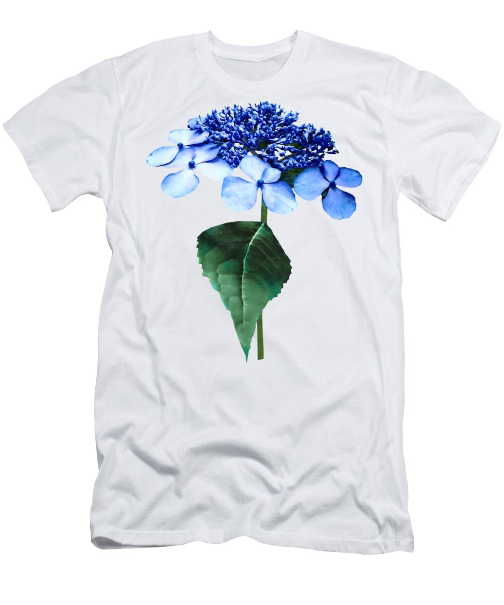 Hydrangea T-Shirt featuring the photograph Delicate Blue Lacecap Hydrangea by Susan Savad