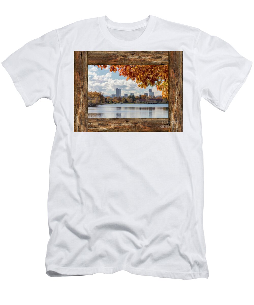 Windows T-Shirt featuring the photograph Denver City Skyline Barn Window View by James BO Insogna