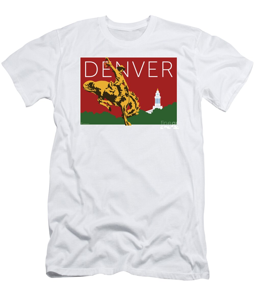 Denver T-Shirt featuring the digital art DENVER Cowboy/Maroon by Sam Brennan