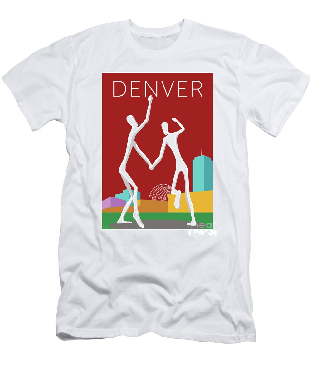 Denver T-Shirt featuring the digital art DENVER Dancers/Maroon by Sam Brennan
